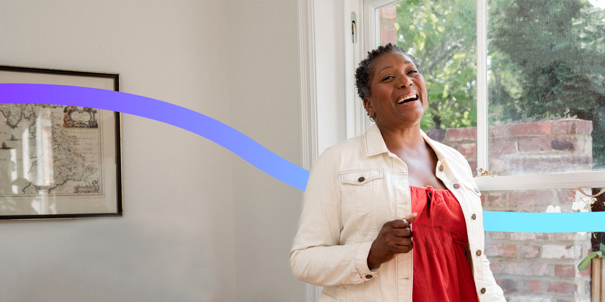 Laughing women in her house.