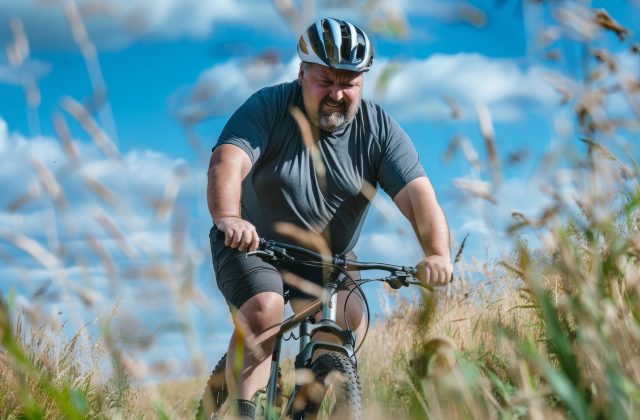 Overweight man exercising